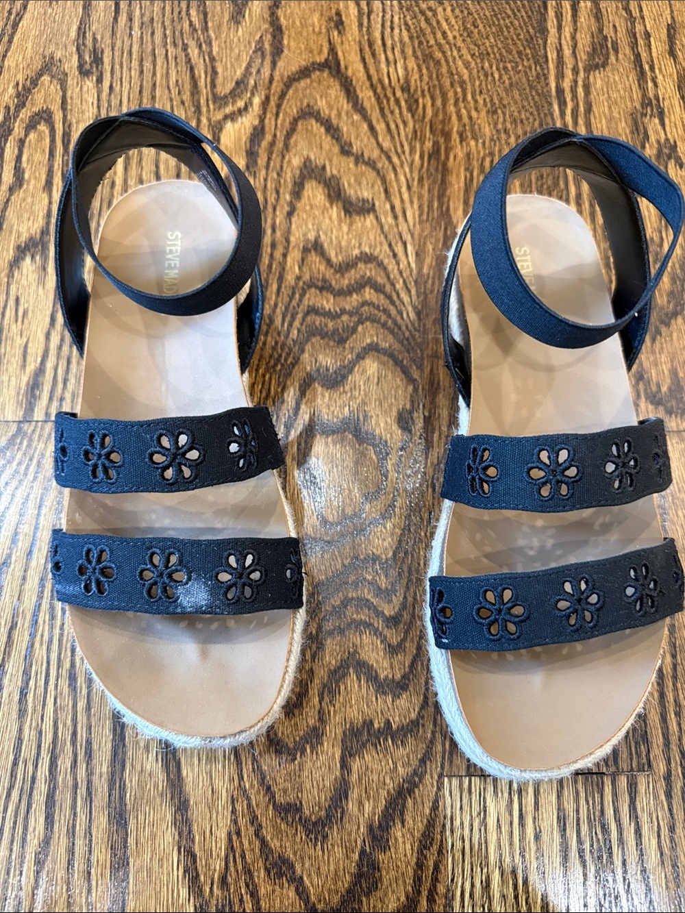Steve Madden Black Floral Cutout Espadrille Sandals